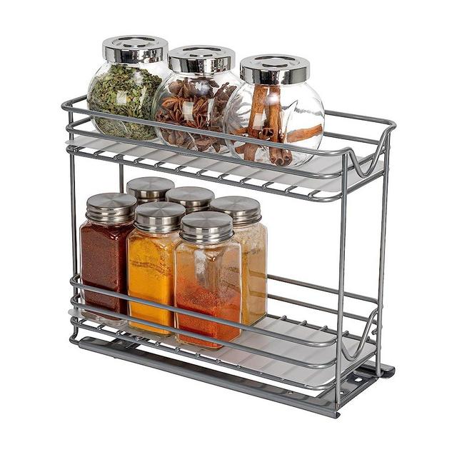 Household Essentials 2-Tier Brushed Nickel Spice Rack Organizer, 4.25 Inches Wide