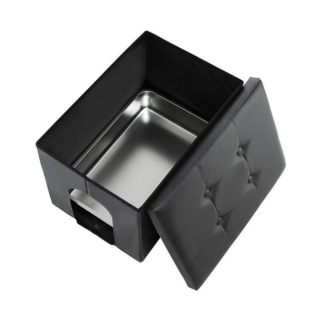 MEEXPAWS Stainless Steel Cat Litter Box Enclosure Furniture Hidden, Large Cat Washroom Bench 25x 18 x 18in Urine Proof Inside, Easy to Clean and Assemble, Dog Proof (Black)