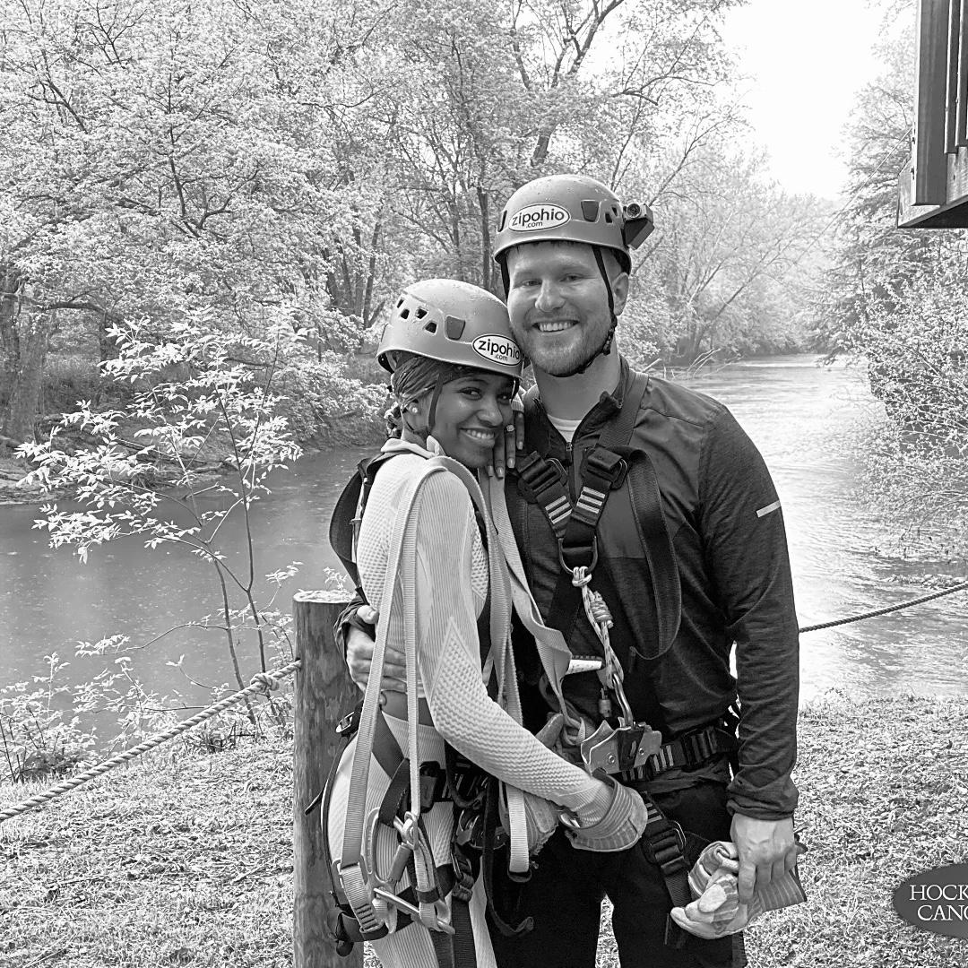 Zip lining in Hocking Hills for on our engagement trip :)