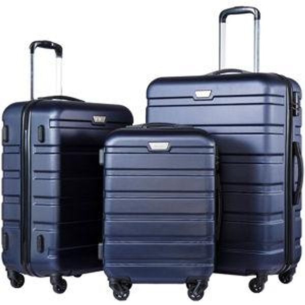 Navy Coolife Luggage 3 Piece Set, Lightweight Durable Hardshell Suitcase set with 360° Spinner Wheels, TSA-approved Lock, Checked Family Travel Luggage sets, 20/24/28 Inch