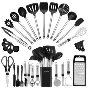 Kitchen Utensil Set-Silicone Cooking Utensils-33 Kitchen Gadgets & Spoons for Nonstick Cookware-Silicone and Stainless Steel Spatula Set-Best Kitchen Tools, Useful Pots and Pans Accessories