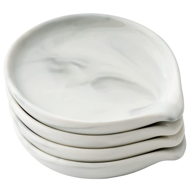 Spoon Rest,Ceramic Spoon Rest for Kitchen Counter Dishwasher Safe Marble Decor Spoon Holder for Kitchen,3.5 Inches,4 Pcs