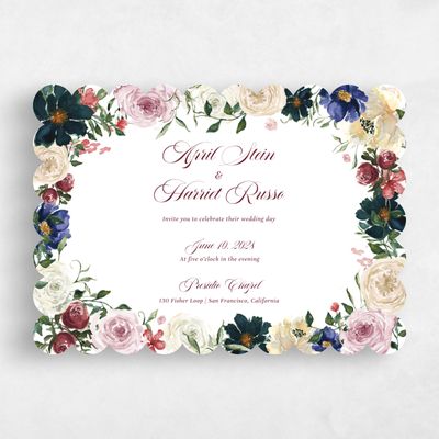 Red Scalloped Wedding Invitation - Moderna Landscape