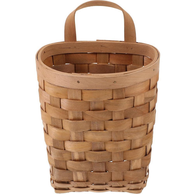 Wall Wicker Basket Woven Hanging Basket: Rattan Flower Organizer with Handle for Keys, Wallet, Vegetable, Fruit, House Garden Wedding Wall Decor, 17.5X14X10.8 Cm