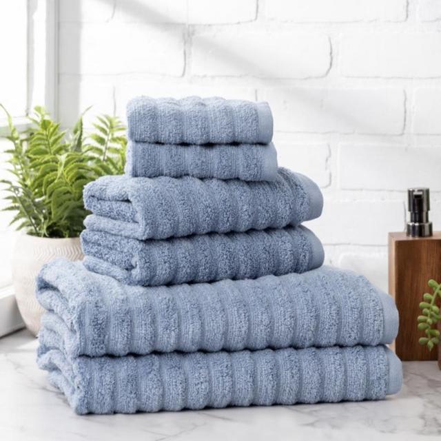 Mainstays Performance 6-Piece Towel Set, Textured Blue Linen
