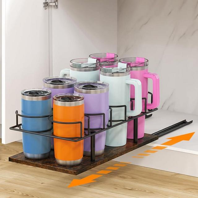 Housolution Pull Out Water Bottle Organizer for Cabinet, Slide Out Tumbler Storage Organizer for 10 to 40 oz Cups, Sliding Cup Holder Rack Compatible with Stanley, Owala and Other Brands (Patented)