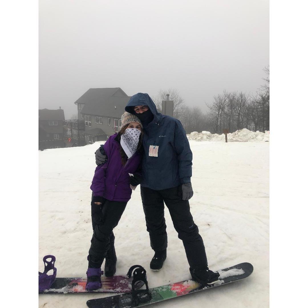 Robby's first time snowboarding.