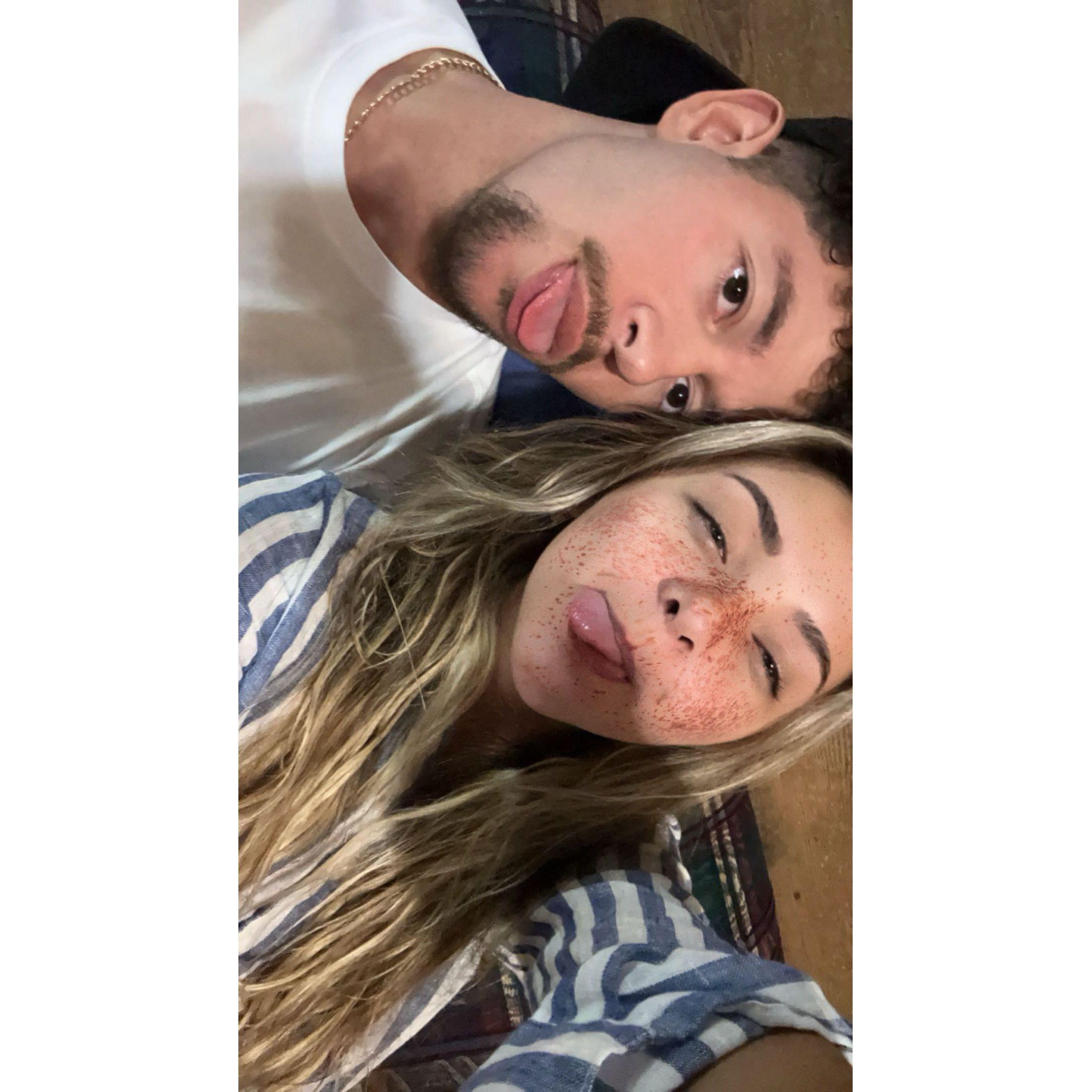 In Elgin after being in the pool, just chilling in the basement