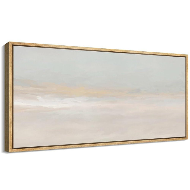 MUDECOR Extra Large Framed Canvas Print Wall Art Tranquil Pastel Horizon Soft Sky and Ocean Tones Illustrations Decorative Colorful Multicolor for Bedroom - 60"x30"