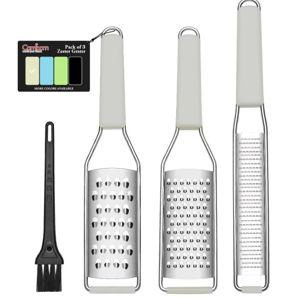 Cambom Lemon Zester Grater Three-piece Suit - Heavy Duty Kitchen Tool for Parmesan Cheese, Ginger, Garlic, Nutmeg, Chocolate, Vegetables，Fruits，Stainless Steel Grater Dishwasher Safe Clear