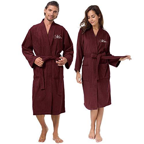 AW BRIDAL Couple's Terry Cotton Kimono Robe Spa Bathrobe Set - Unisex Hotel Robe with Elegant Script Embroidery