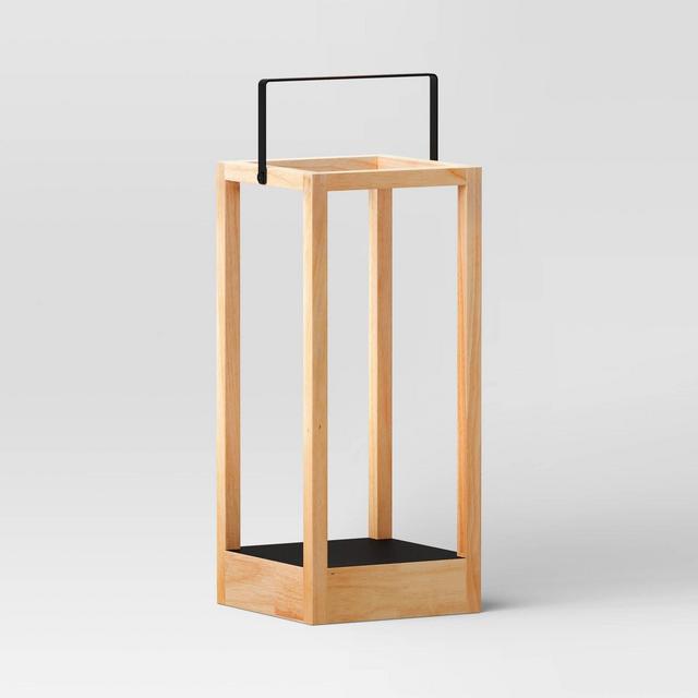 20"x9.25" Pillar Metal/Wood Large Lantern Candle Holder Natural Wood - Threshold™