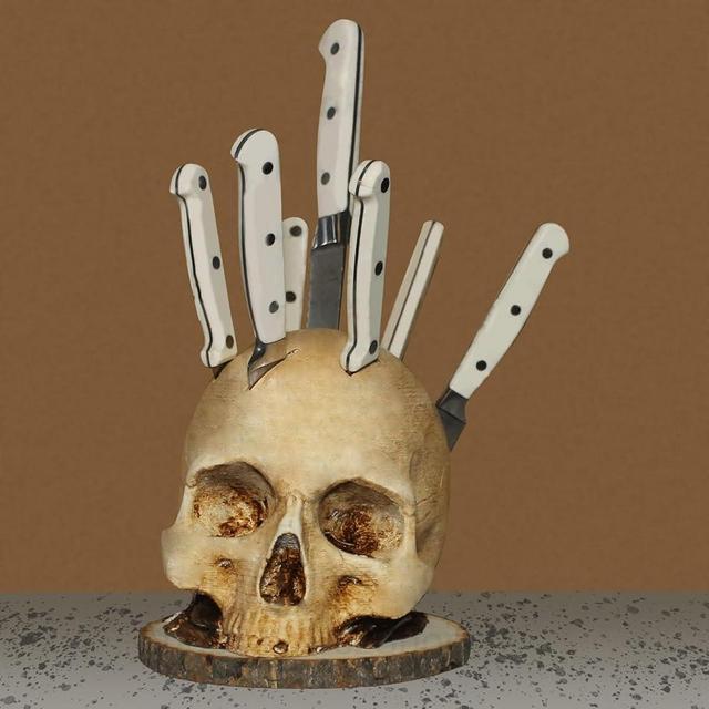 ROTORS Skull Knife Holder for Halloween Decor, Horror Kitchen Fruit Storage Rack, Scary Party Skeleton Decoration