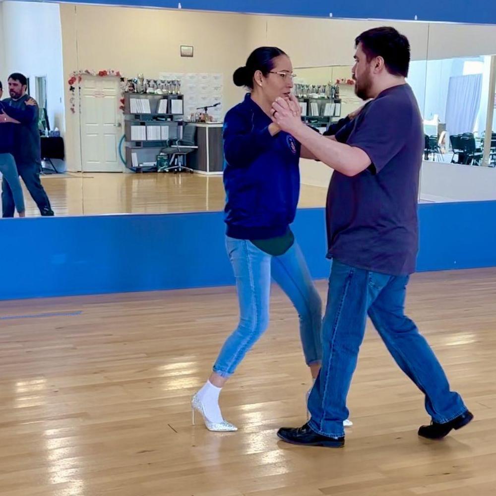 Learning our wedding first dance rehearsal together.