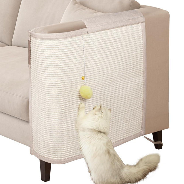 19.7''L*23.6''W Natural Sisal Couch Protector from Cat Scratching,Cat Scratch Sofa Protector with A Interactive Ball for Protecting Couch Sofa Chair (Left Hand)
