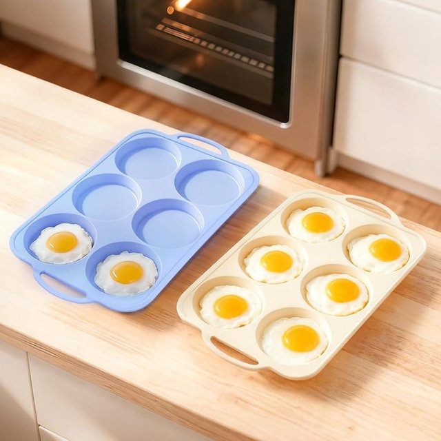 Vnray Silicone Egg Pan Oven: 2 Packs 4 Inch Silicone Pancake Pan 6 Cup with Handles - Nonstick Egg Griddle Mold for Baking Eggwich Breakfast Sandwiches Burgers - for Family Office-worker Homemade