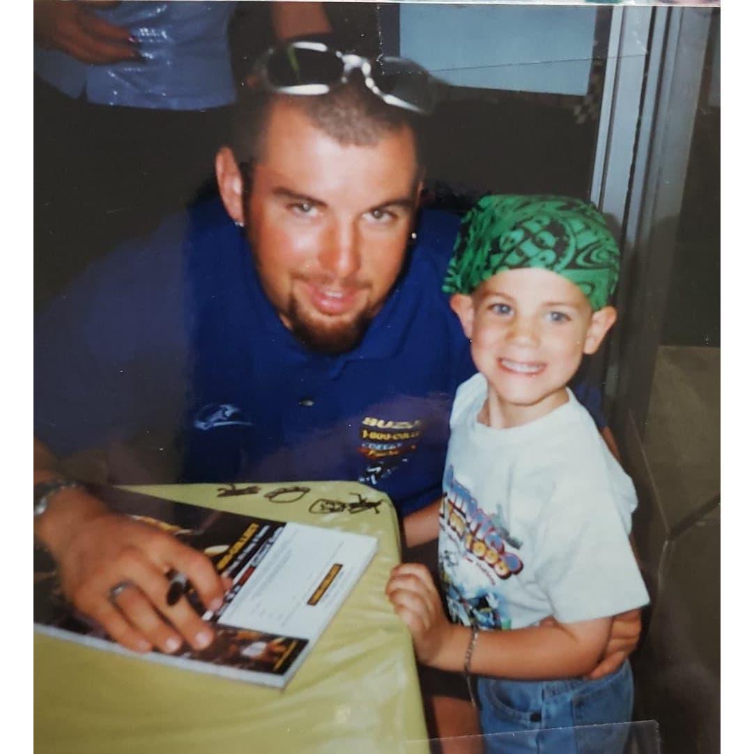 Keith meeting Jeremy McGrath, a professional motocross rider