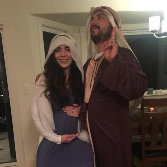 An ongoing joke is that Dominic still sleeps on the couch, so for Halloween it was only fitting to be the Mother Mary and Joseph