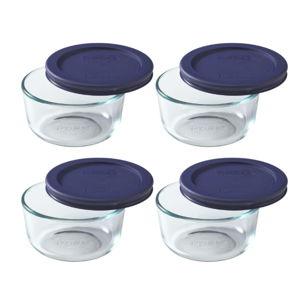 Pyrex 7202 1-Cup Glass Bowl & 7202-PC Dark Blue Lid (4-Pack) - Made in USA