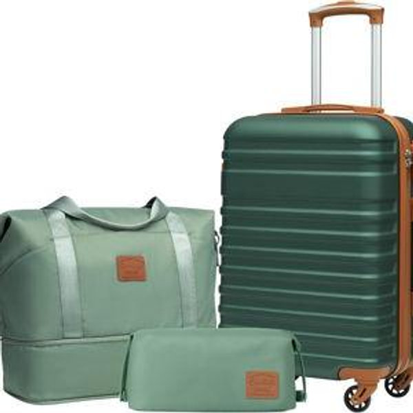 Suitcase Set 3 Piece Luggage Set Carry On Hardside Luggage with TSA Lock Spinner Wheels (Dark Green, 3 piece set (DB/TB/20))