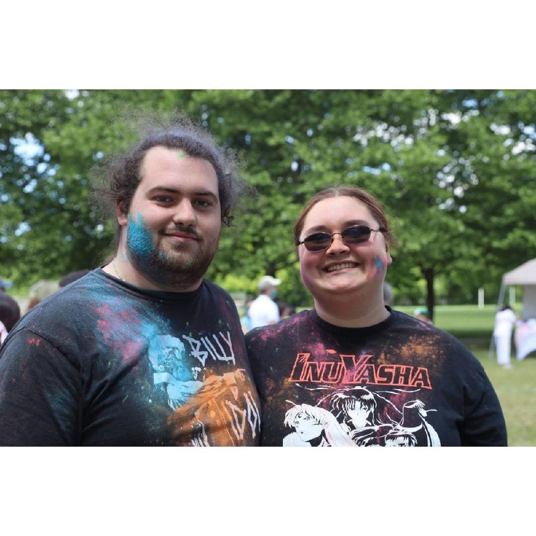 Attending our local Holi festival.