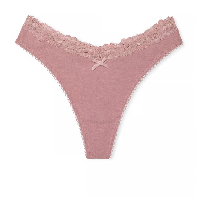 Buy Body by Victoria Stretch Cotton Lace-Trim High-Leg Scoop Thong Panty, Black - Order Panties online - Victoria's Secret US