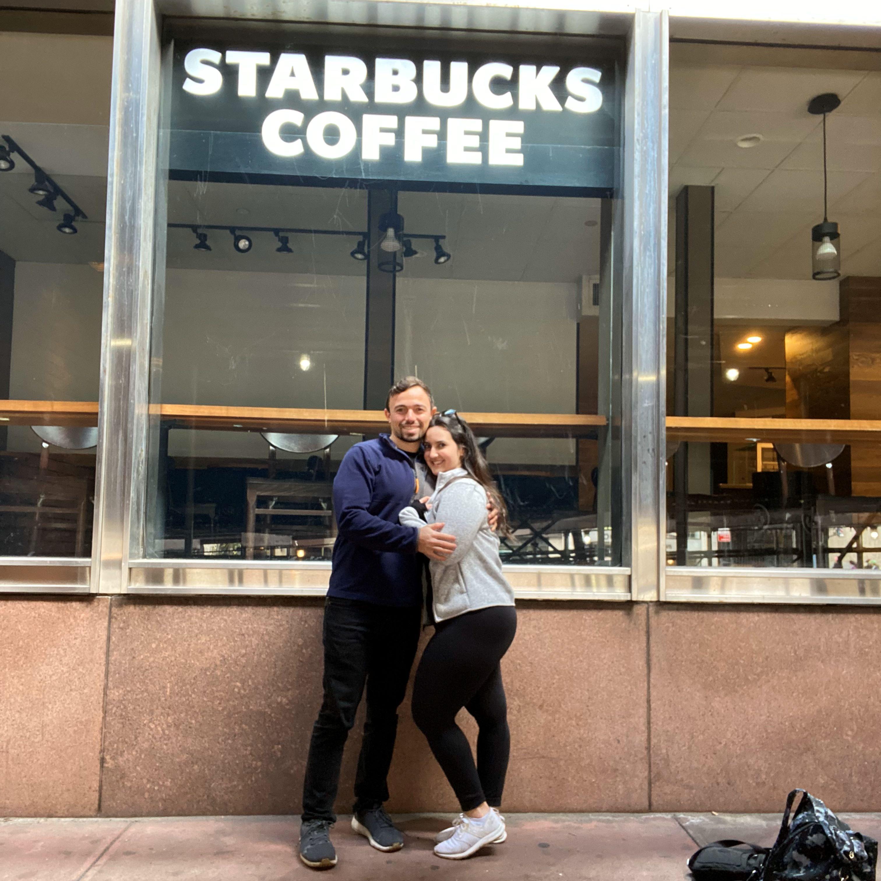 Outside of the Starbucks we had out first date!