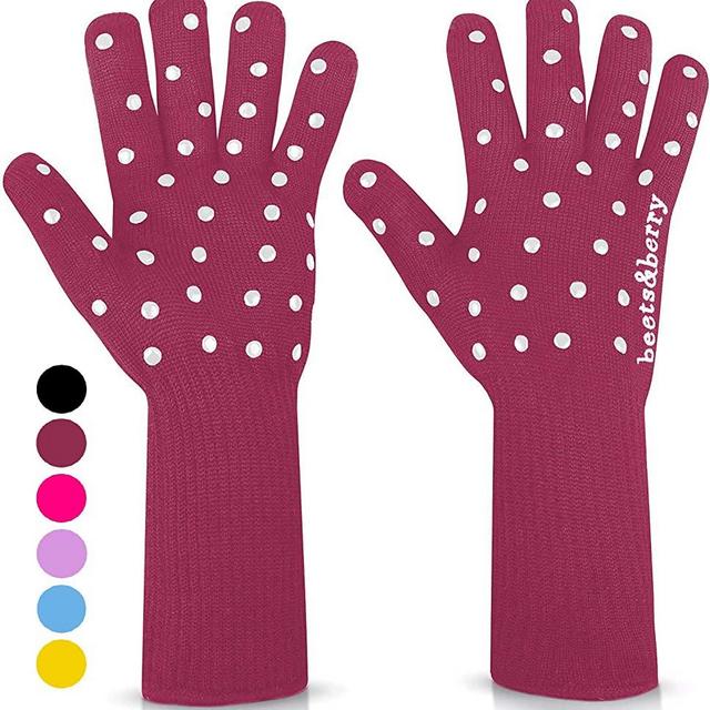 Oven Gloves Oven Mitts Heat Resistant to 500° | 1 Pair EN407 Designer BBQ Gloves Heat Resistant for Women with Extra Long Sleeves to Protect Forearms | Smoker Grill Gloves with Superior Non-Slip Grip