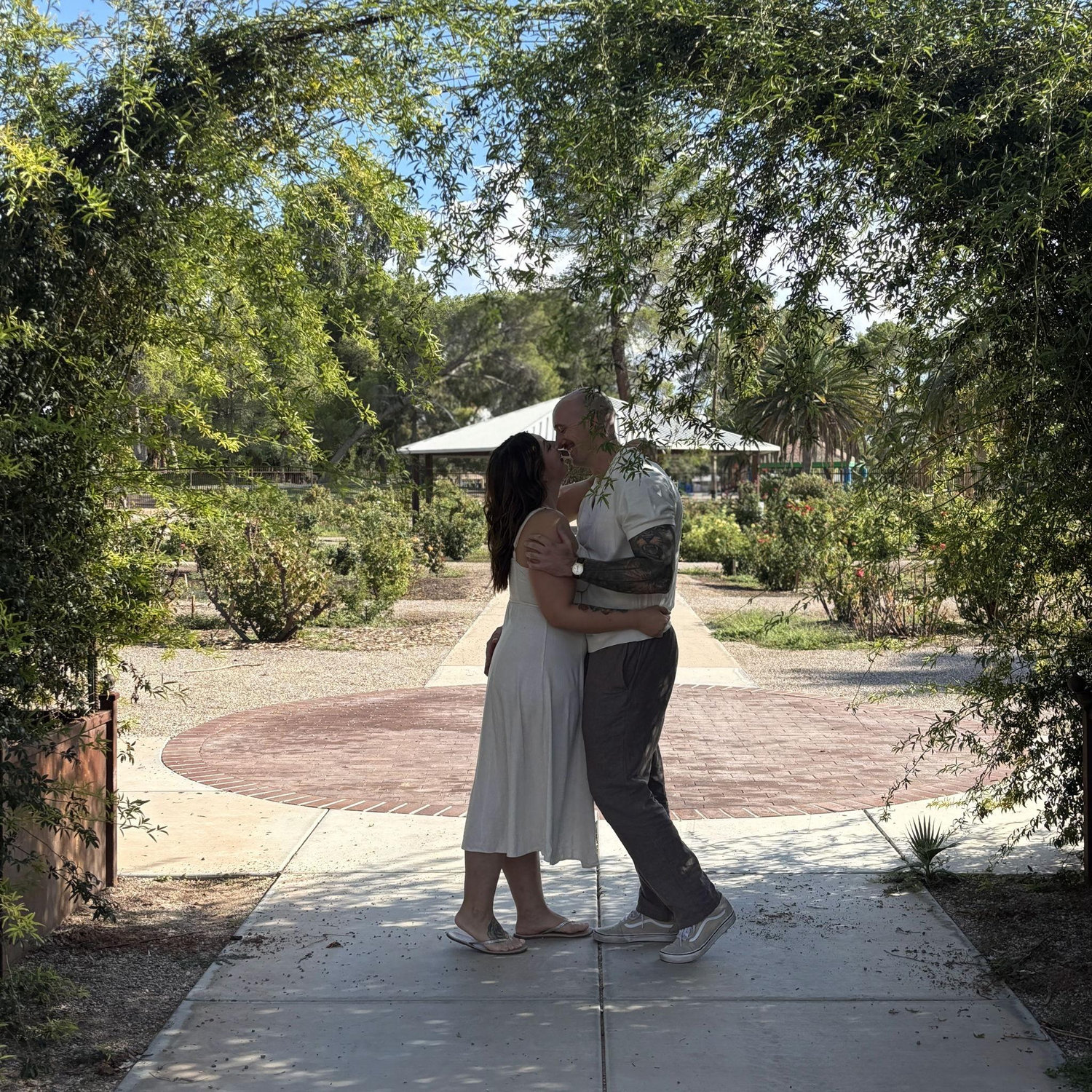 Romance in the Rose Test Garden at Reid Park. Fun Fact: Reid Park is where we got engaged!