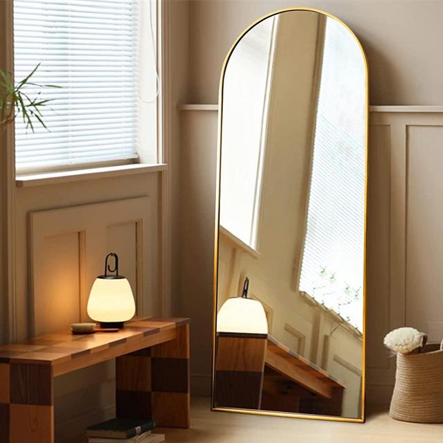 ITSRG Floor Mirror, Full Length Mirror with Stand, Arched Wall Mirror, Glassless Mirror Full Length, Gold Floor Mirror Freestanding, Wall Mounted Mirror for Bedroom Living Room 64.2"x21.3" (Gold)