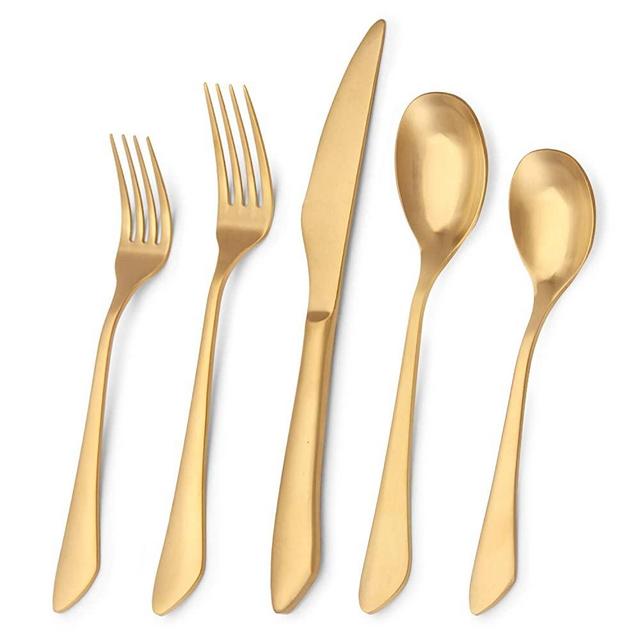 Matte Gold Silverware Set, 20-Piece Stainless Steel Flatware Set, Kitchen Utensil Set Service for 4, Satin Finish Tableware Cutlery Set for Home and Restaurant, Dishwasher Safe