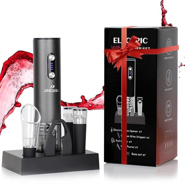 Electric Wine Opener Set – Rechargeable Wine Bottle Opener Kit with Foil Cutter, Vacuum Stoppers, and Wine Pourer – Best Wine Gift Set, Fancy Wine Opener for Wine Lovers and Parties