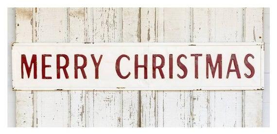 Vintage Embossed Metal "MERRY CHRISTMAS" Sign Farmhouse