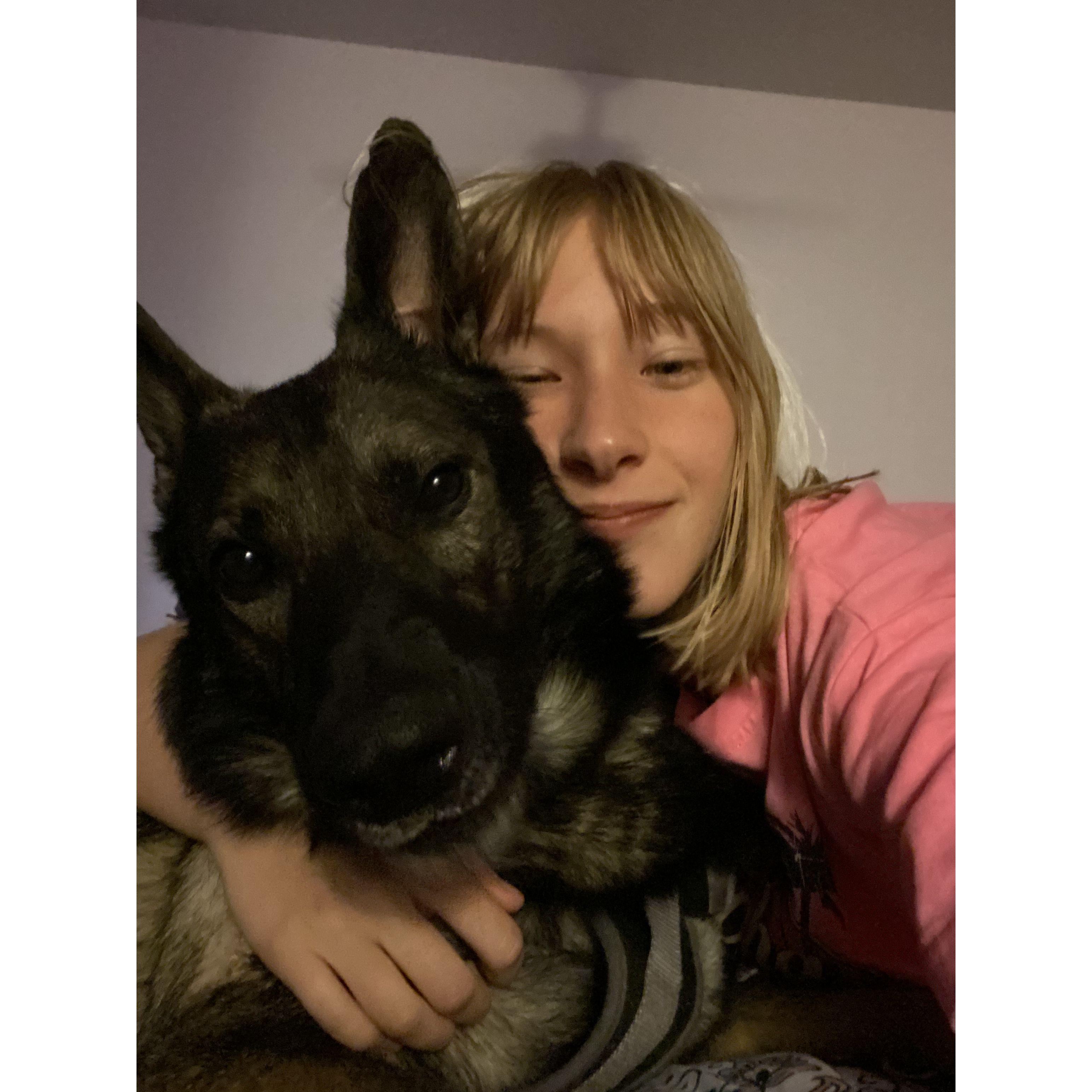 Our family includes our very cuddly German Shepard-Kane. The most loving and  loyal dog.