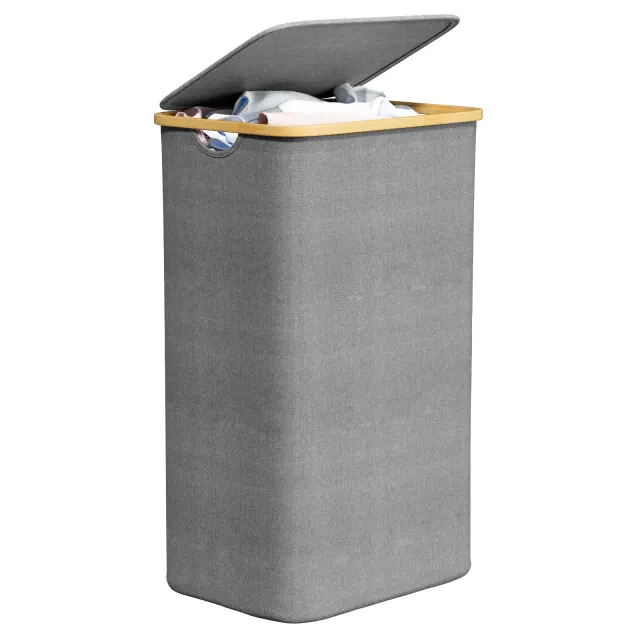 29 Gallon Laundry Hamper with Lid features Bamboo Handle,Gray