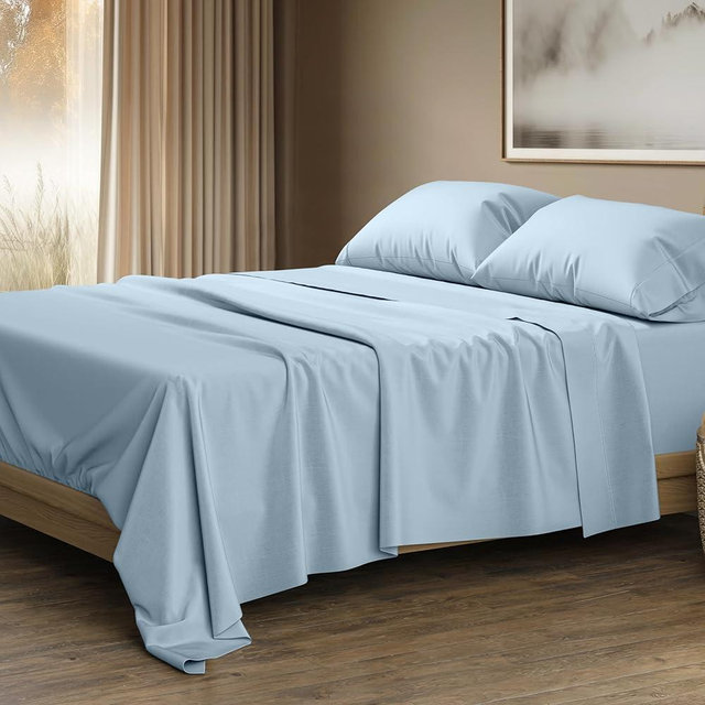 THREAD SPREAD Egyptian Cotton Sheets King Size - 1500 Thread Count 4 PC King Sheet Set Egyptian Cotton, Luxury Sheets King Size, Soft, Cooling Deep Pocket Sheet, Fits Upto 19" - King Light Blue