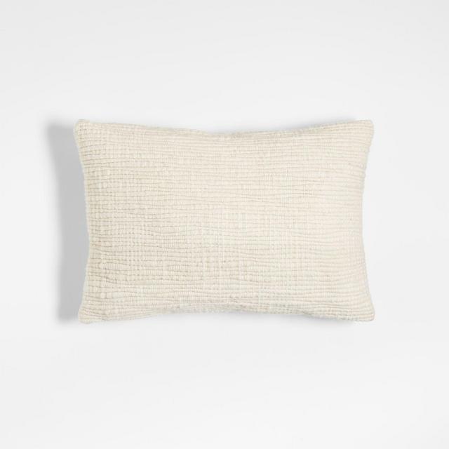 Sylvain 22"x15" Ivory Textured Wool Pillow with Down-Alternative Insert