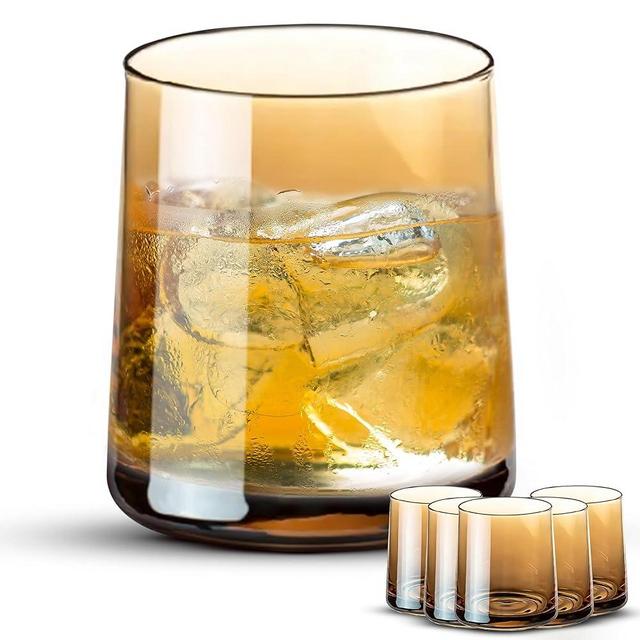 Laurel & Nash Old Fashioned Cocktail Bar Whiskey Glasses Set of 6 - Juice Glasses - Whiskey Glass Set 8 oz - Bourbon Glasses for Men - Thanksgiving Glasses Drinkware - (Amber)