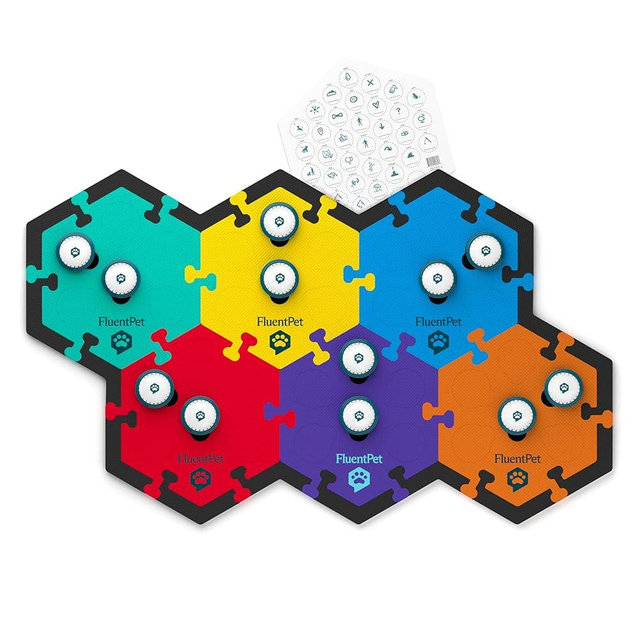 FluentPet Speak Up Key Vocab Kit with Enhanced Button Audio | Set of 12 High Fidelity Recordable Buttons With Batteries Included, 6 HexTiles, & 32 Edge Pieces | Pet Communication Starter Pack Gift Set