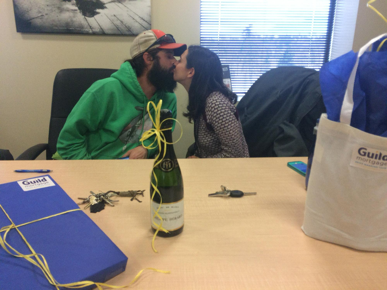 Celebrating our new home purchase with a kiss :*