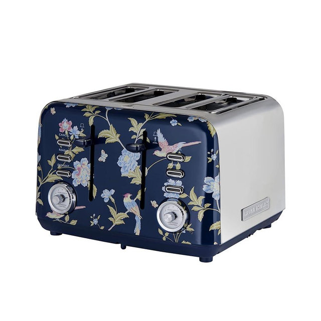 VQ Laura Ashley Elveden Navy Stainless Steel 4 Slice Toaster | Bagels & Bread Toasters 4 Slices Wide Slot with Defrost Mode | Grille Pain 4 tranches