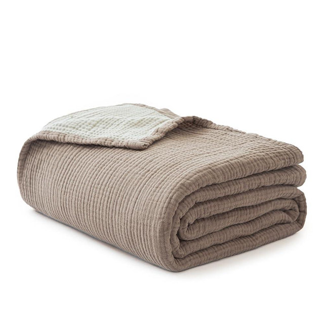 Simple&Opulence 100% Cotton Muslin Blanket, Lightweight Breathable 4 Layering Soft Cotton Throw Blanket,Gauze Blanket for Bed Couch Camping All-Season Use (Coffee, 50"x60")