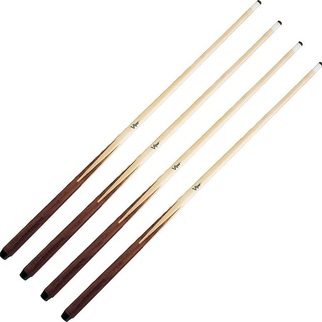 Viper One-Piece 57" Maple Bar Billiard Cues 4-Cue Assortment (18, 19, 20, and 21-Ounce Pool Cues)