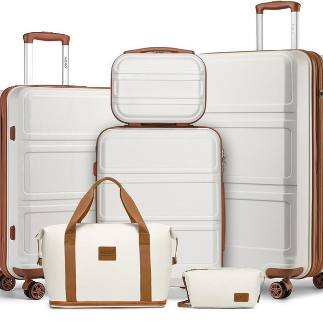 Kono Suitcase Set 3 Piece Luggage Set Expandable(only 28") Carry On Hardside Luggage with TSA Lock Spinner Wheels (Cream White, 6 piece set)