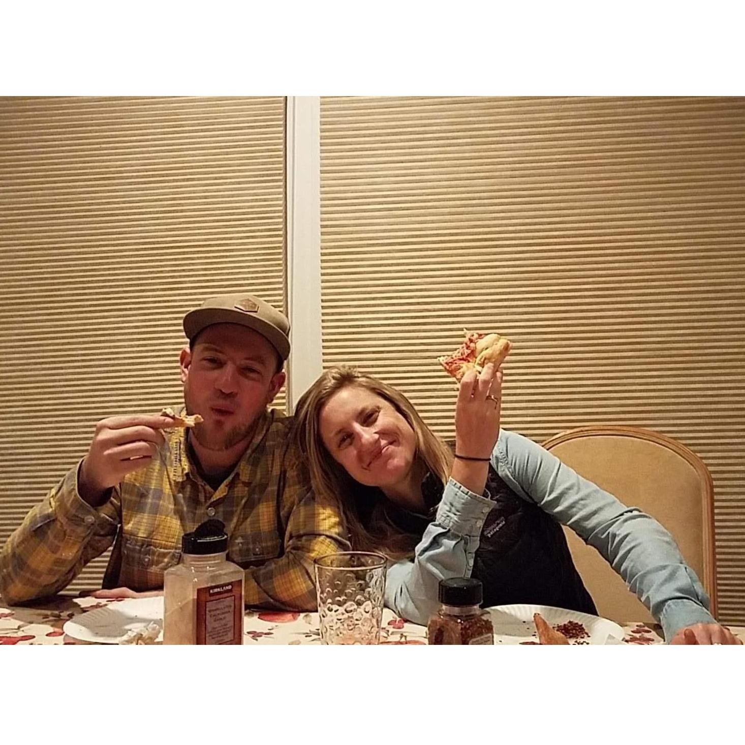 Pizza makes us both pretty happy
