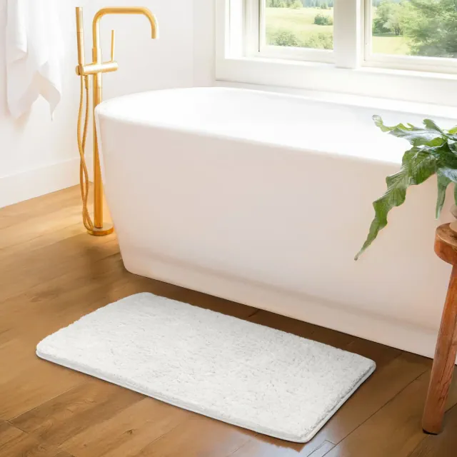 Plush Absorbent Bath Mat Rug with Anti-Skid Rubber Backing - Becky Cameron, White, 34 in x 21 in