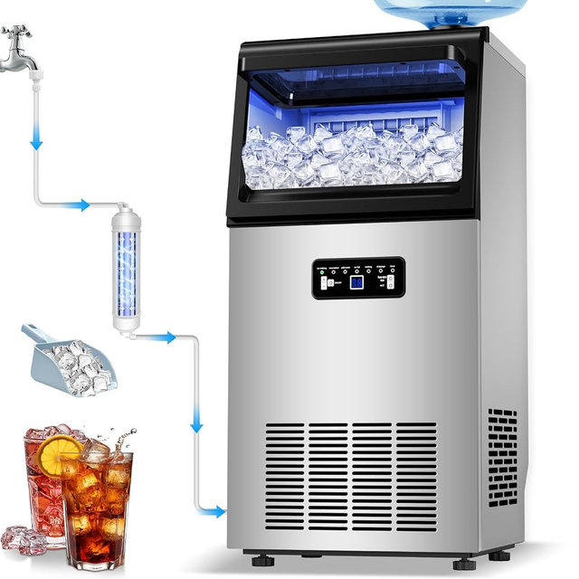Bibrsa Commercial Ice Maker 120LBS/24H, Dual Water Inlet, Under Counter Ice Maker with 22LBS Storage Capacity, 45 Cubes, Stainless Steel Ice Machine, for School, Home, Restaurant, Bar, RV
