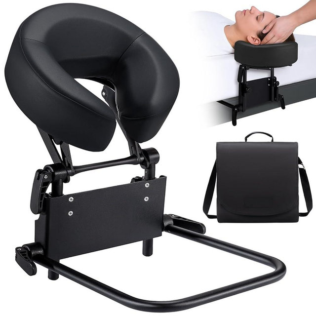 Salon Home Mattress Top Massage Kit, Universal Massage Headrest for Bed, Adjustable Massage Face Cradle & Soft Memory Foam Pillow, Portable SPA Platform Head Rest Cushion Cradle in a Storage Bag-Black