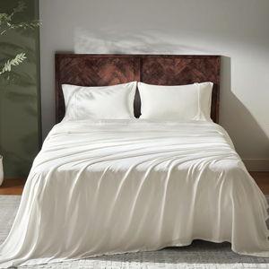 GOKOTTA Queen Size Bed Sheets 4 Piece Set, 100% Rayon Derived from Bamboo, Cooling for Hot Sleepers-Luxury Breathable Soft Sheets, Deep Pocket 16" Fitted Sheet with Elastic Corner Straps, Cream White
