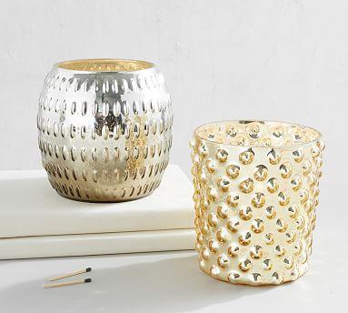 Eclectic Mercury Glass Hurricanes - Gold